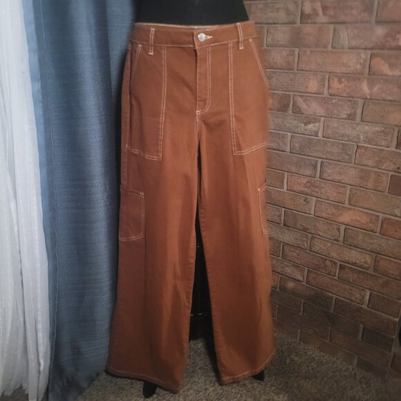 Project Indigo Pants - Project Indigo Women's Brown Wide Leg Utility Pants - Size 14